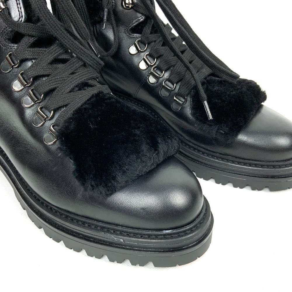 New Elena Solano Womens Black Leather Shearling Inside Combat Boots Sz 40 (9.5) - Picture 8 of 16